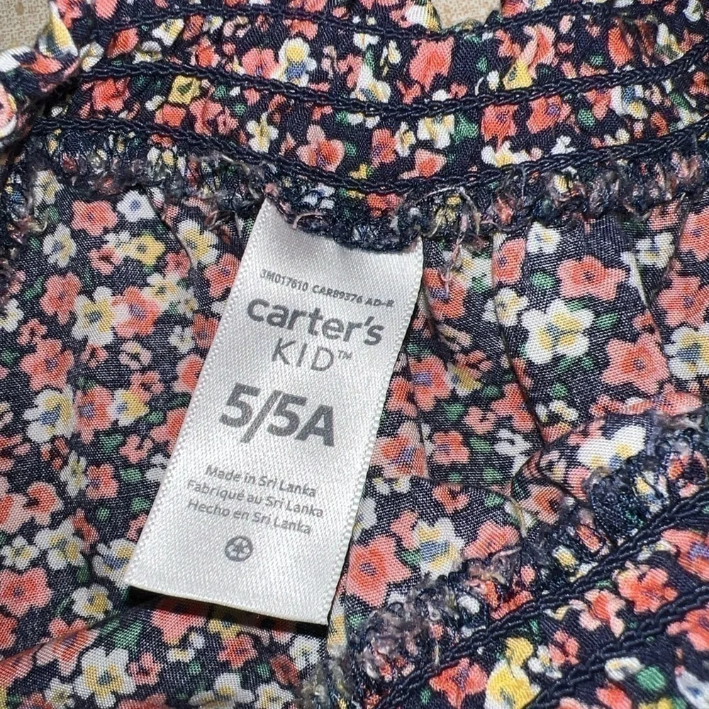 Carters Floral Smocked Dress Girls Size 5/5A Long Sleeve Multicolor Colorful.